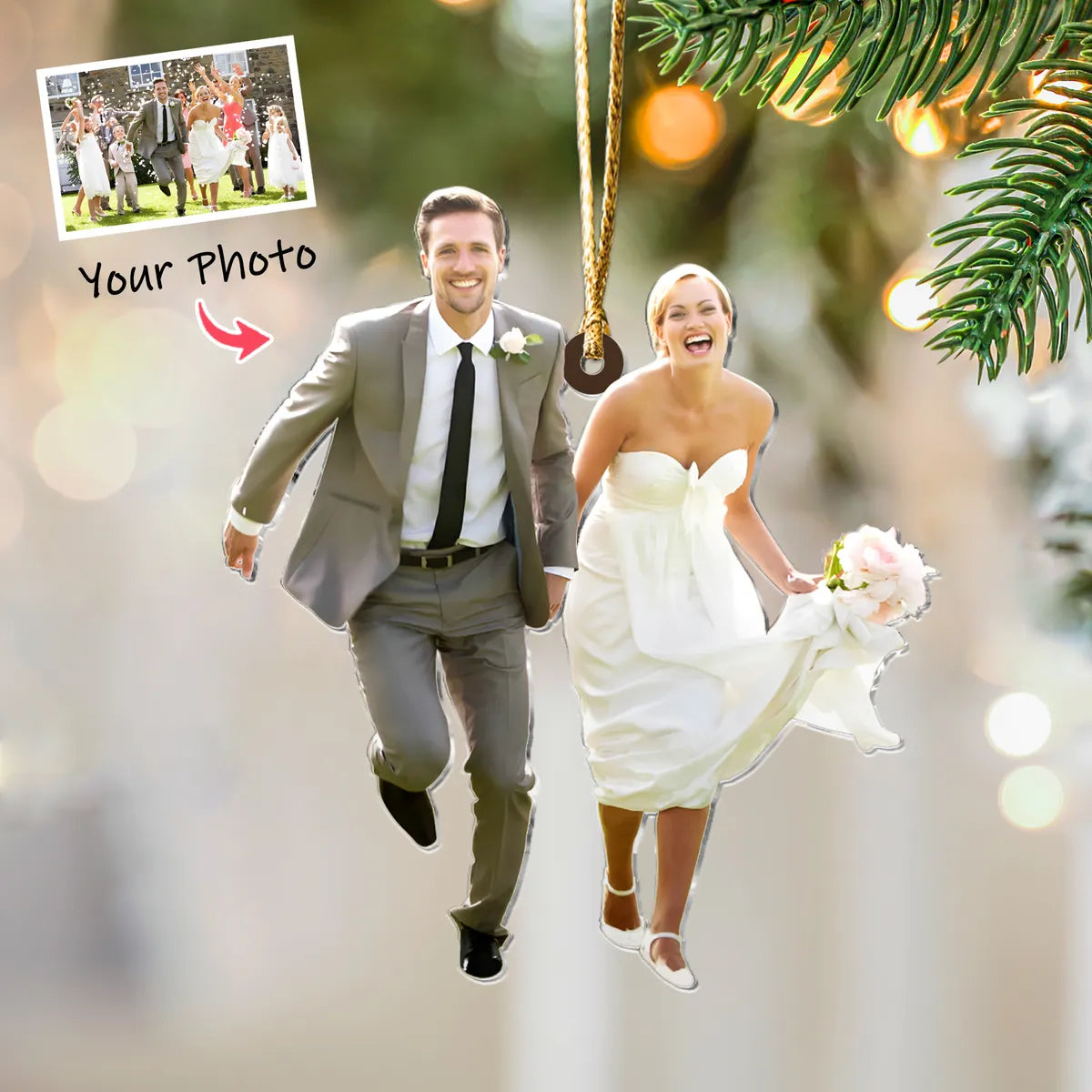 Custom Photo Gifts For Couple, Upload Wedding Photo Christmas Ornament 19pgxx290824 - Ornament - GoDuckee