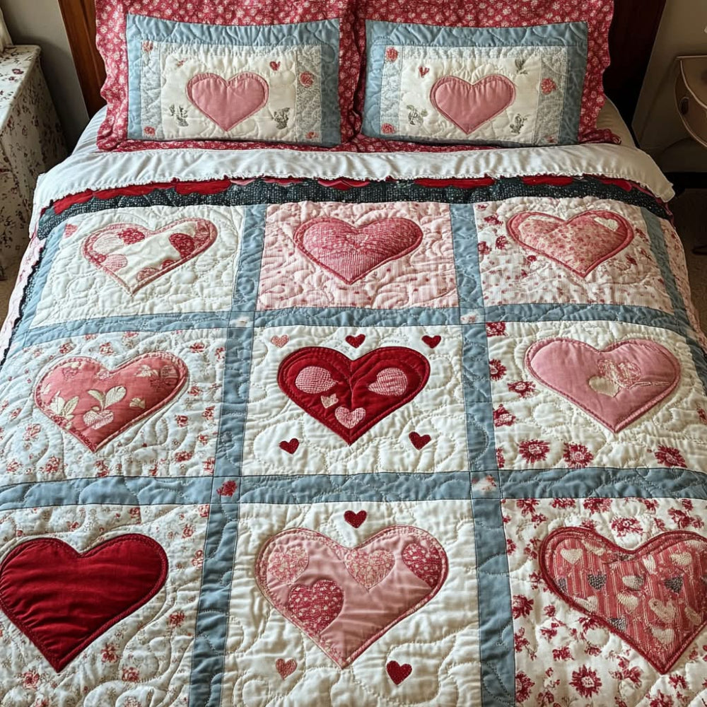 Gifts For Couple Quilt Bed Set Vintage Heart Charm - Blanket - GoDuckee