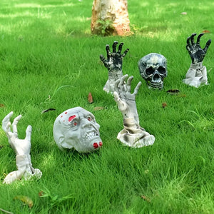 Halloween Yard Decorations, Scary Plastic Hands and Skull 02ACXX081024 - - GoDuckee
