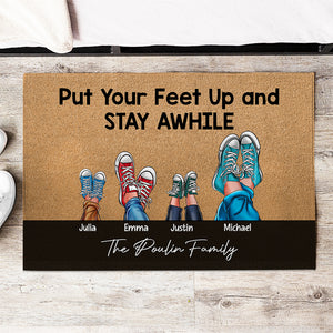 Put Your Feet Up And Stay Awhile, Gift For Family, Personalized Doormat, Sneakers Family Doormat 03QHHN131223TM - Doormat - GoDuckee