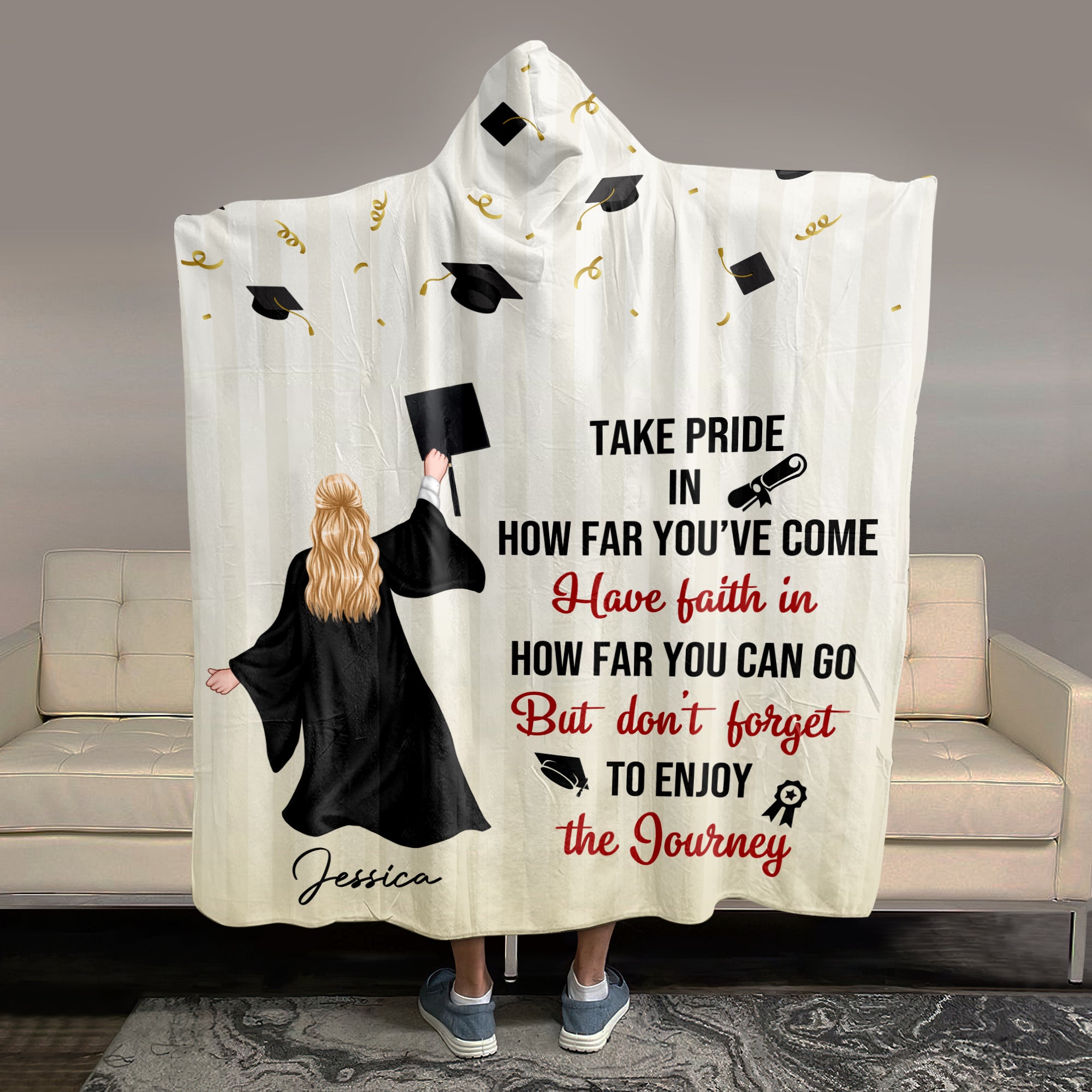 Personalized Gifts For Graduation Wearable Blanket Hoodie Enjoy The Journey - Blankets - GoDuckee