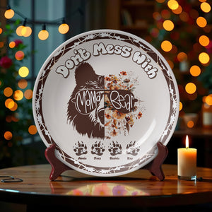 Mama Bear Ceramic Round Plate - Personalized Gift For Mom 02XQLU250325 - Ceramic Round Plate - GoDuckee