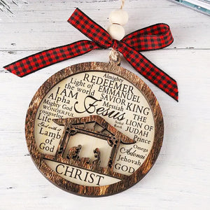 Wooden Nativity Scene Christmas Ornament 01HUXX060924 2 Layers Ornament, Christ Birth Hanging Decoration with Names of God - Ornament - GoDuckee