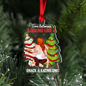 Torn Between Looking Like a Snack & Eating One, Couple Gift, Personalized Acrylic Ornament, Funny Couple Ornament, Christmas Gift - Ornament - GoDuckee