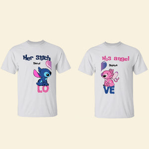 Her Stitch His Angel Personalized Couple Shirts 05OHTN080723 Anniversary Gift - Shirts - GoDuckee