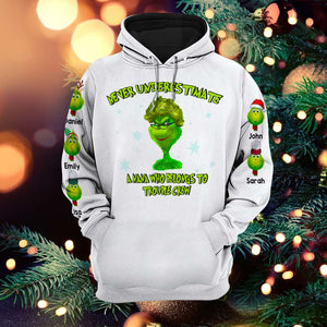 Never Underestimate A Nana Belongs To Trouble Crew, Gift For Grandma, Personalized 3D Shirt, Grandkids Green Monster AOP Shirt, Christmas Gift 06OHHN300623 - AOP Products - GoDuckee
