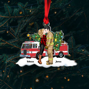 Gift For Firefighter Couple, Couple Gifts, Personalized Acrylic Ornament, Kissing Couple Ornament, Christmas Gift - Ornament - GoDuckee