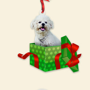 Dog In Gift Box, Custom Photo Acrylic Ornament, Christmas Gift For Dog Lover - Ornament - GoDuckee