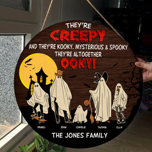 They're Creepy, Gift For Family, Personalized Round Wooden Sign, Spooky Ghost Family Wood Sign, Halloween Gift - Wood Sign - GoDuckee
