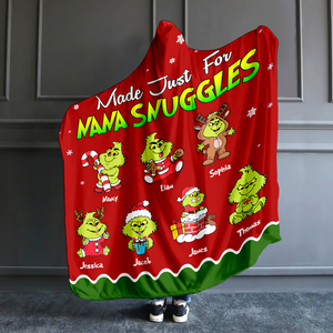 Personalized Gifts For Grandma Christmas Green Monster Blanket Hooded 01KAPU071124 - Blanket - GoDuckee