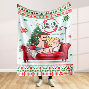 Personalized Gift for Couple, Naughty Couple On Sofa Christmas Blanket 03toqn031024hh - Blanket - GoDuckee