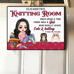 Personalized Gifts For Knitting Girl With Cats Wood Sign, Knitting Room Decor 04QHMH290724HH - Wood Sign - GoDuckee