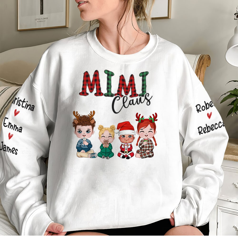 Mimi Claus, Personalized Family Shirt, Cute Grandkids, Christmas Gift For Grandma, Grandma Shirt [UP TO 8 KIDS] - AOP Products - GoDuckee