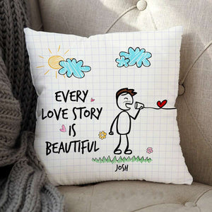Every Love Story Is Beautiful, Gift For Couple, Personalized Pillow, Stick Couple Pillow, Couple Gift - Pillow - GoDuckee