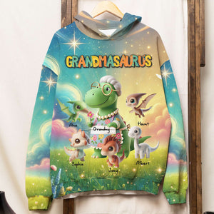 Personalized Gifts For Grandma Dinosaur 3D Shirt, Grandmasaurus & Her Grandkids 031KALU080325 - AOP Products - GoDuckee
