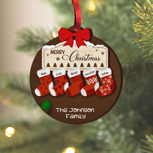 Merry Christmas - Christmas Socks, Personalized Family Layered Wooden Ornament - Ornament - GoDuckee