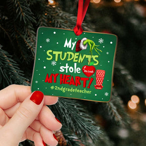 My Students Stole My Heart, Gift For Teacher, Personalized Acrylic Ornament, Green Teacher Ornament, Christmas Gift 01HTHN101023 - Ornament - GoDuckee