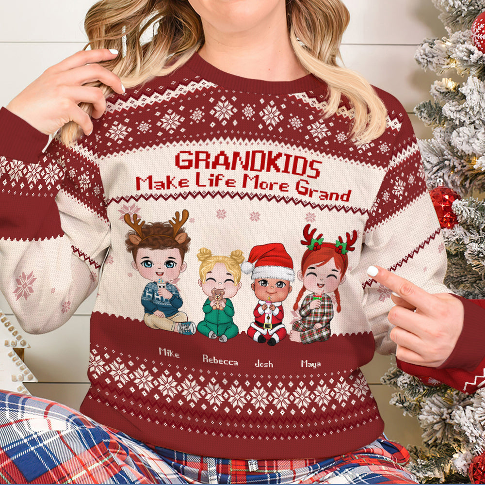 Grandkids Make Life More Grand, Knitted Ugly Sweater, Gift For Grandparents (UP TO 8 KIDS) - AOP Products - GoDuckee