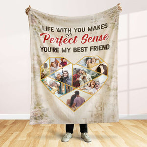 Life With You Makes Perfect Sense, Couple Gift, Personalized Blanket, Funny Couple Custom Photo Blanket - Blanket - GoDuckee