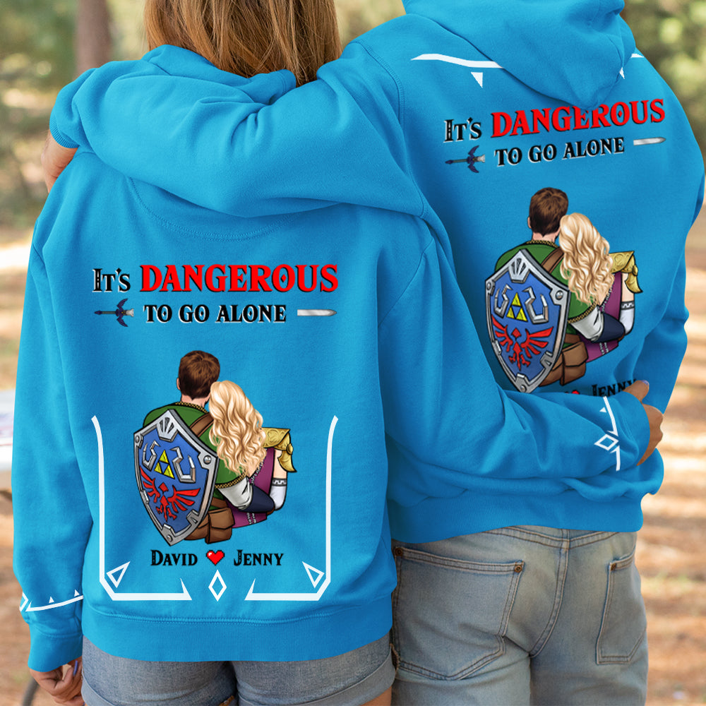 It's Dangerous To Go Alone, Couple Gift, Personalized 3D AOP shirt, Gamer Couple Hugging Shirt 01HUPO210723HH - AOP Products - GoDuckee