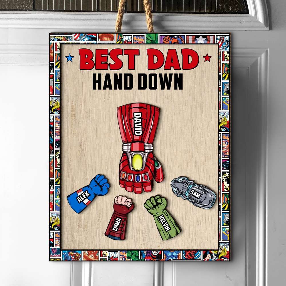 Personalized Gifts For Dad Wood Sign Best Dad Hand Down 02HUHN220224HA - Wood Signs - GoDuckee