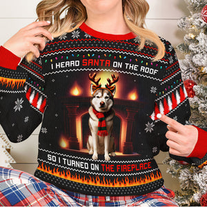 Custom Photo Gifts For Dog Lovers Ugly Sweater, Turned On The Fireplace 04TGQN241024 - Ugly Christmas Sweater - GoDuckee