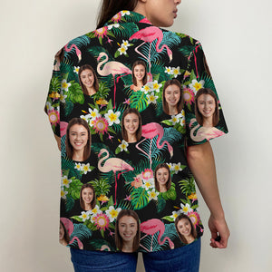 Custom Face Image Personalized Hawaiian Shirt Flamingo Tropical Pattern - Hawaiian Shirts - GoDuckee