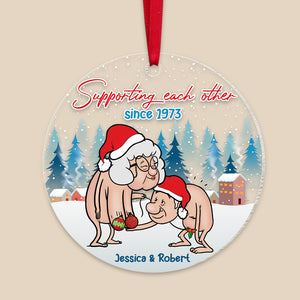 Supporting Each Other, Funny Old Couple Ornament, Personalized Acrylic Ornament, Gift For Christmas - Ornament - GoDuckee