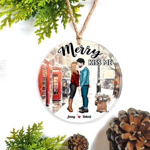 Merry Kiss Me, Couple Gift, Personalized Acrylic Ornament, Kissing Couple Ornament, Christmas Gift - Ornament - GoDuckee