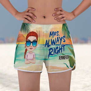 Mrs. Right, Gift For Couple, Personalized Couple Beach Shorts, Couple Summer Beach Shorts, Summer Gift - Beach Shorts - GoDuckee