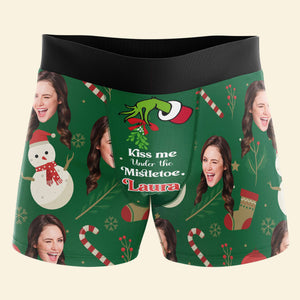 Custom Photo Gift for Him, Kiss Me Under The Mistletoe Couple Brief 031TOMH240924 - Boxer Briefs - GoDuckee