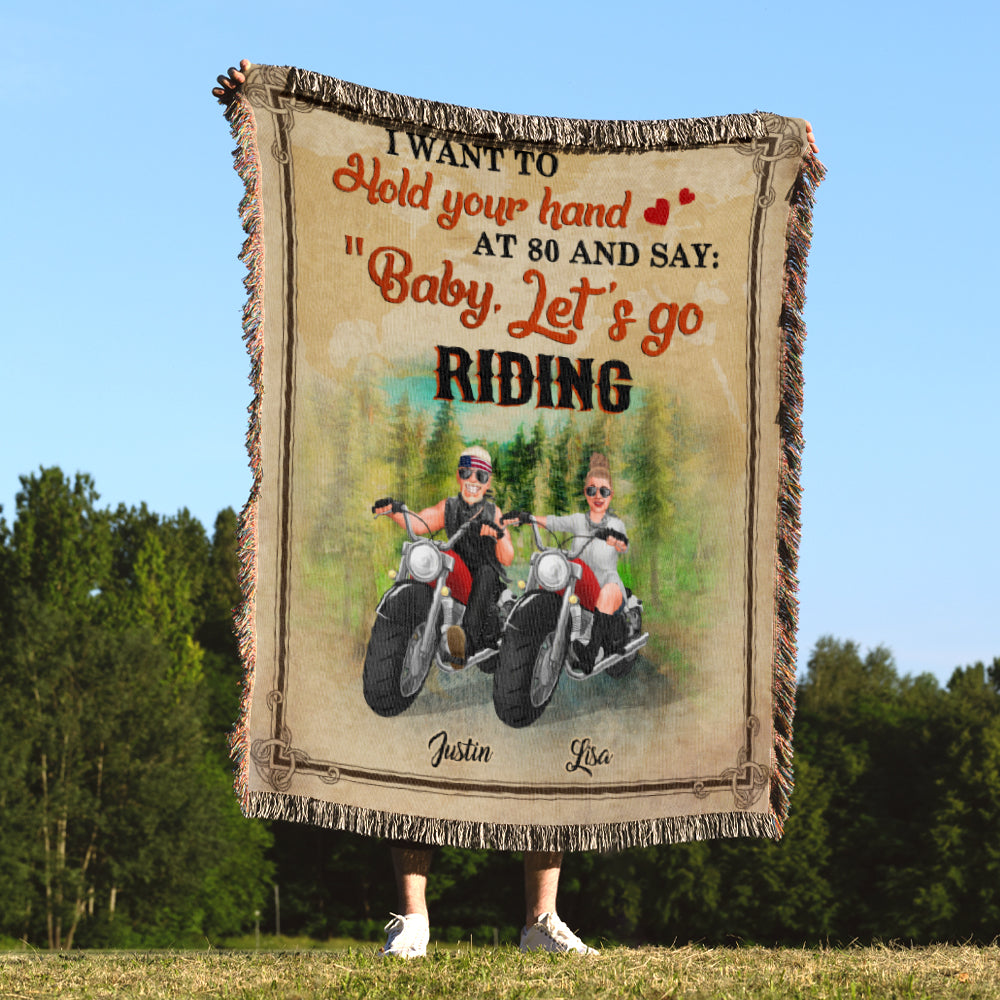Baby, Let's Go Riding, Couple Gift, Personalized Woven Blanket, Biker Couple Blanket - Blanket - GoDuckee