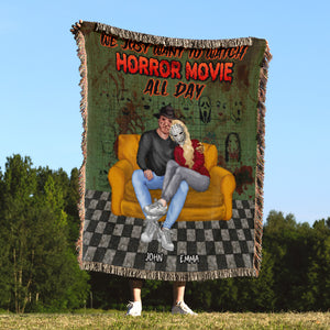 We Just Want To Watch Horror Movie All Day, Couple Gift, Personalized Blanket, Horror Couple Blanket, Halloween Gift 02TOHN050923PA - Blanket - GoDuckee