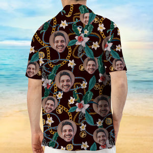 Custom Face Personalized Hawaiian Shirt With Chain Pattern, Funny Gift For Man - Hawaiian Shirts - GoDuckee