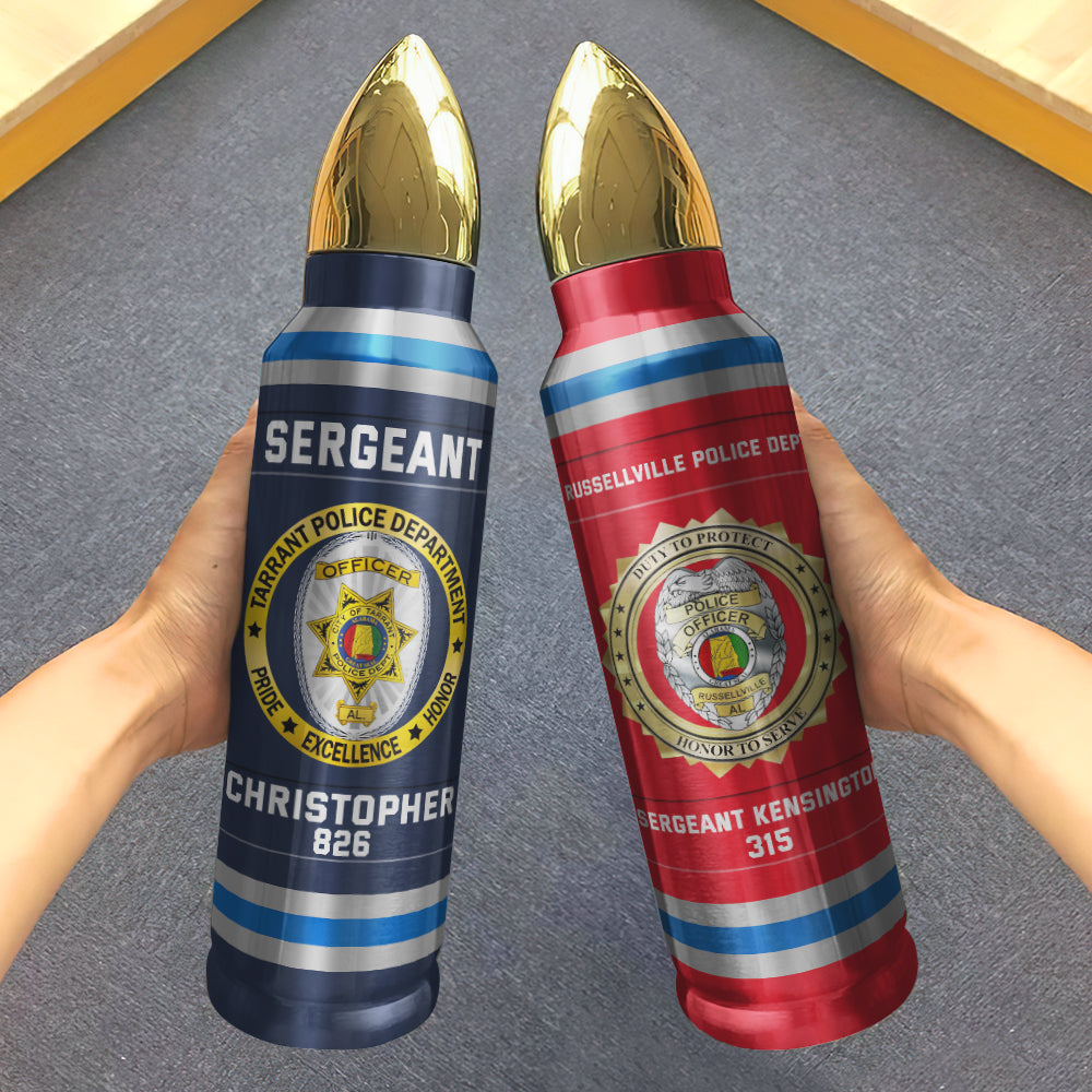 Police Bullet Tumbler With Department Logo - Custom Police Station Patches Gifts For Police With Name, Number Tag 01qhqn121224 - Tumbler Cup - GoDuckee