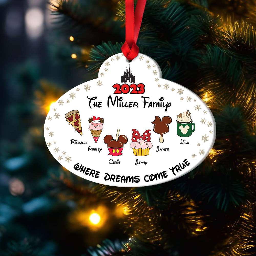 Where Dreams Come True, Gift For Family, Personalized Acrylic Ornament, Cartoon Family Snack Ornament, Christmas Gift 02NAHN311023 - Ornament - GoDuckee