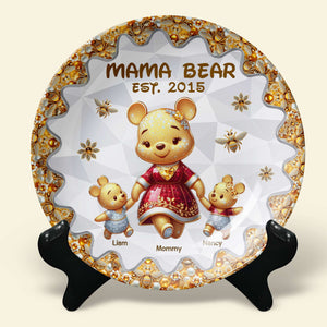 Personalized Gift For Mom Ceramic Round Plate Mother's Day Bear Mom And Kids 02TGPU210325 - Ceramic Round Plate - GoDuckee
