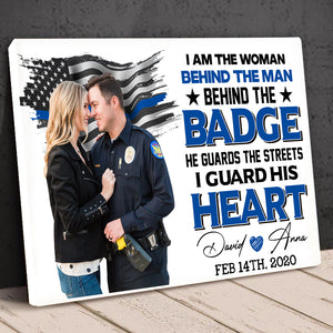 I Guard His Heart, Custom Couple Photo Canvas Print, Gift For Police Husband, Valentine's Gift - Poster & Canvas - GoDuckee