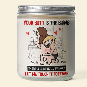 Personalized Gifts For Couple Scented Candle, Funny Couple Touching Butt - Scented Candle - GoDuckee