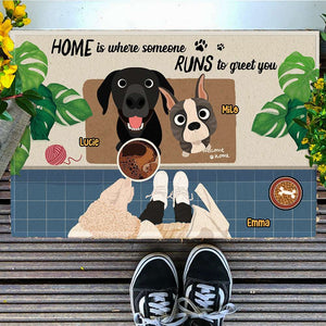 Home Is Where Someone Runs To Greet You, Gift For Dog Lover, Personalized Doormat, Dog Lover Doormat - Doormat - GoDuckee