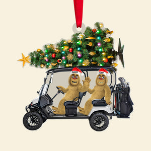 Personalized Gifts For Golf Couple Christmas Ornament, Bigfoot Riding Golf Cart 032qhtn240924 - Ornament - GoDuckee