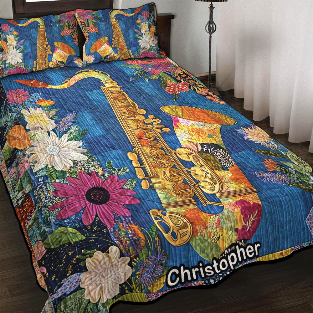 Floral Harmony Saxophone, Personalized Gifts For Saxophone Lovers Quilt Bed Set 03QNQN311224 - Blanket - GoDuckee