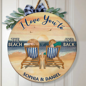 I Love You To The Beach And Back, Gift For Couple, Personalized Wood Sign, Beach Couple Wood Sign, Couple Gift - Wood Sign - GoDuckee