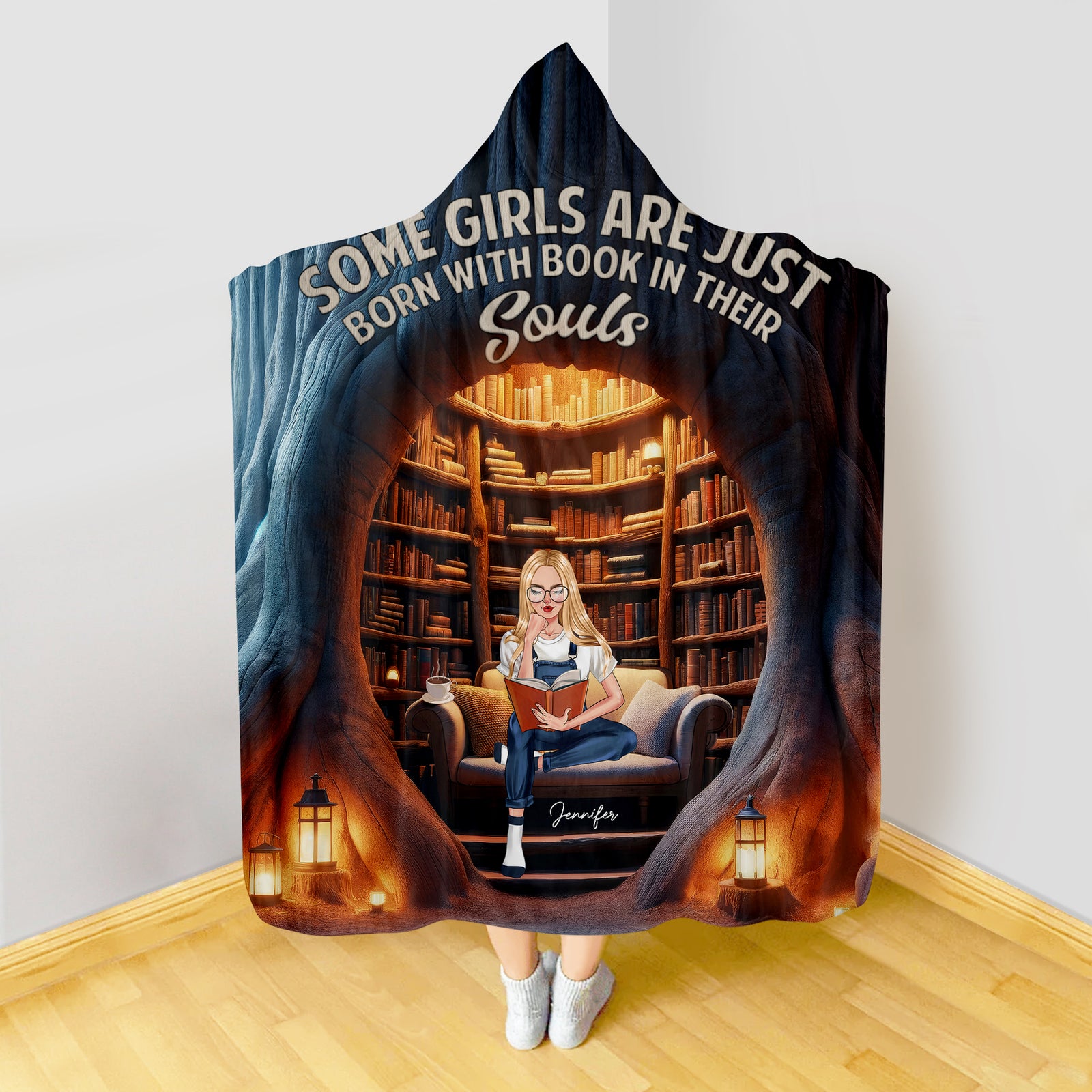 Personalized Gifts For Book Lover Wearable Blanket Hoodie Some Girls Are Just Born With Book In Their Souls - Blankets - GoDuckee