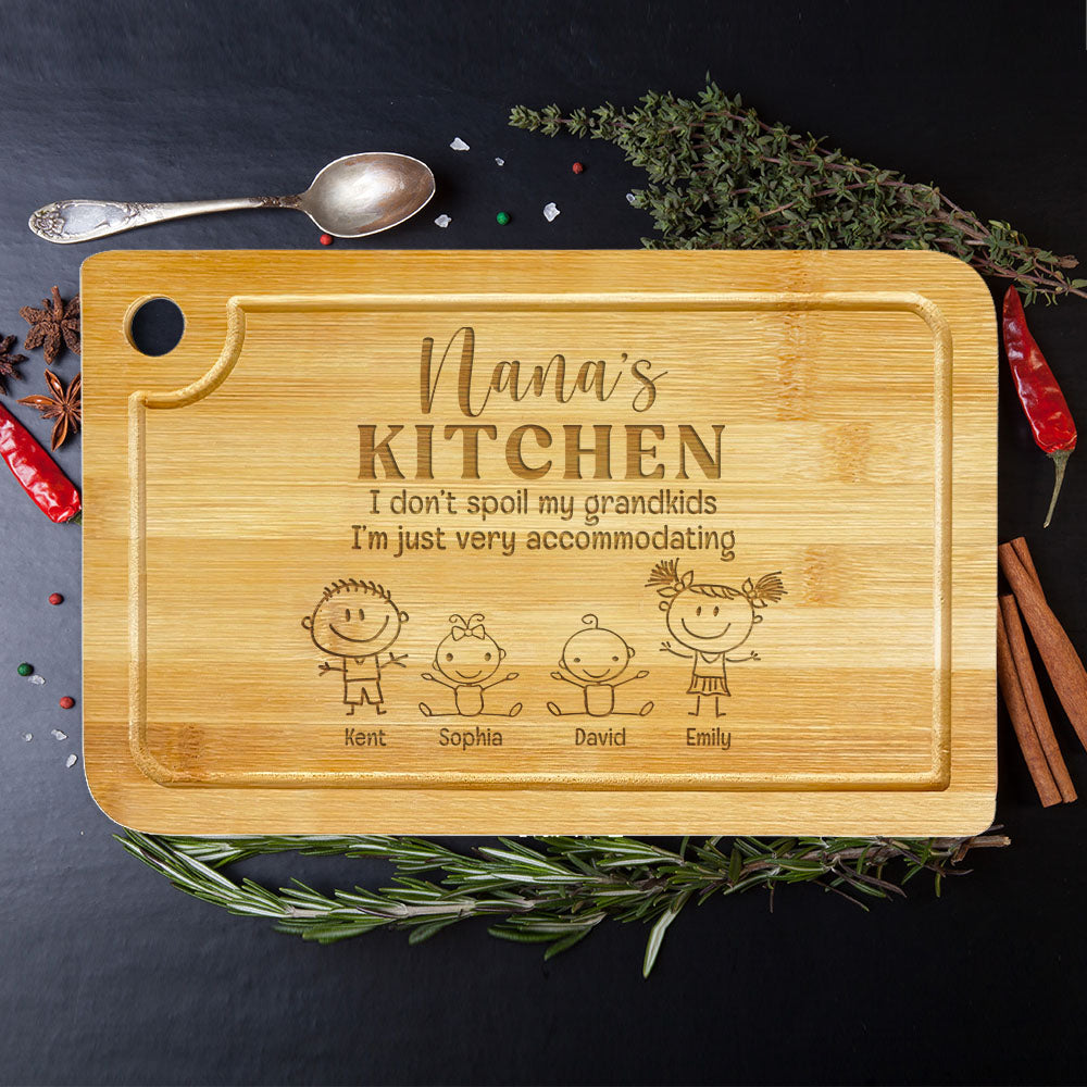 Nana's Kitchen I Don't Spoil My Grandkids I'm Just Very Accommodating-Personalized Engraved Cutting Board -Gift For Grandma- Grandma Cutting Board - Home Decor - GoDuckee