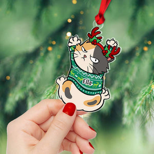 Gift For Cat Lover, Personalized Acrylic Ornament, Cat Scratching Christmas Ornament, Christmas Gift 03QHHN121023 - Ornament - GoDuckee