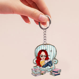 Gift For Book Lover, Personalized Keychain, Girl Reading Books Keychain - Keychains - GoDuckee