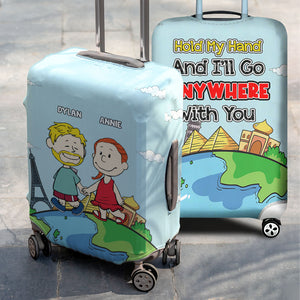 Personalized Gifts For Couple Luggage Cover Holding Hand Cartoon Couple 02XQLU261224HH - Luggage Covers - GoDuckee