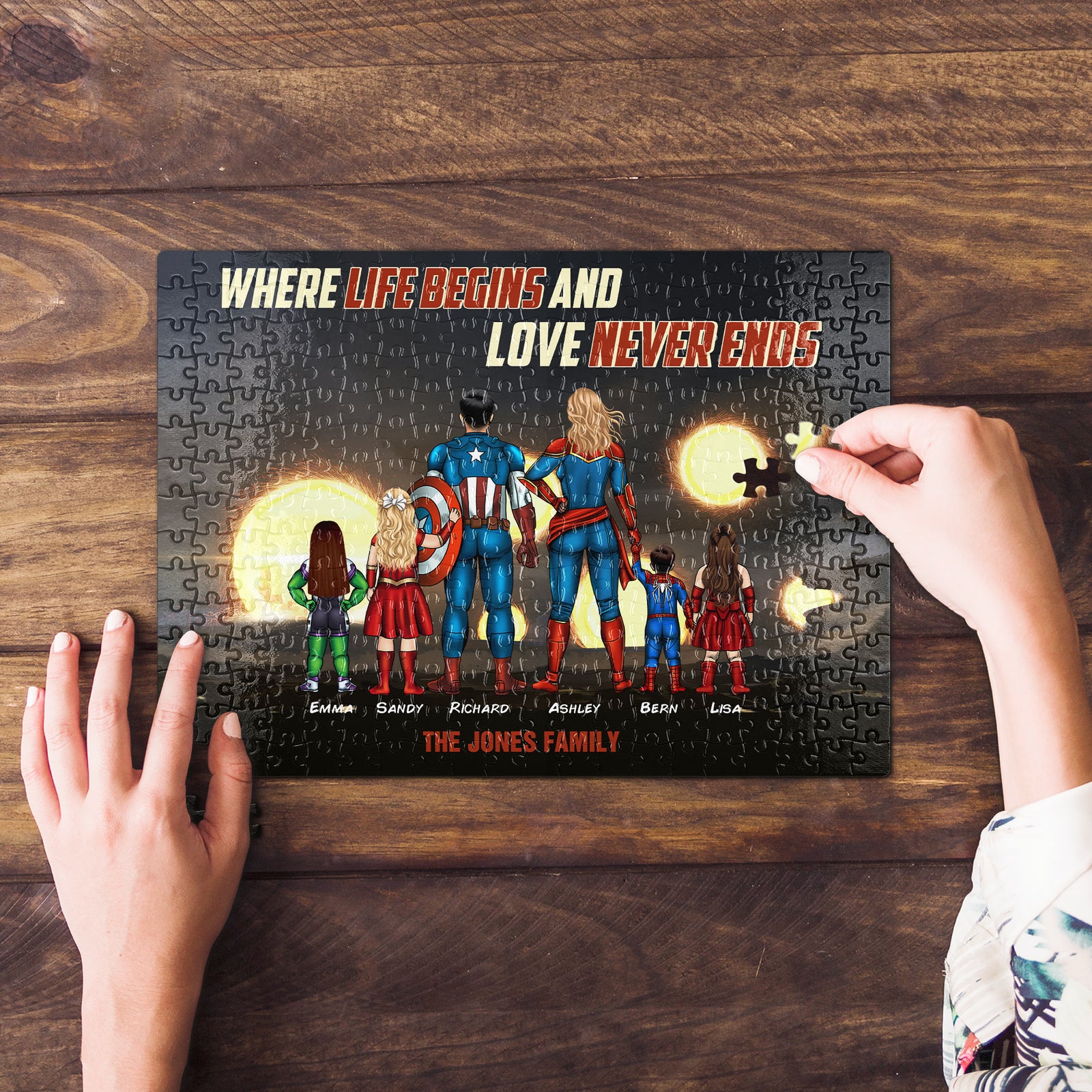 Where Life Begins And Love Never Ends, Family Gift, Personalized Jigsaw Puzzle, Super Family Puzzle, Christmas Gift 01NAHN191023TM - Wood Sign - GoDuckee