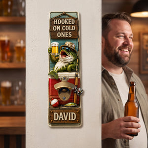 Hooked On Cold Ones Wall Hanging Bottle Opener - Personalized Gift For Fishing Lovers 01haqn220726